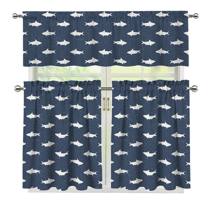 Shark Fish Pattern Print 3 Piece Kitchen Curtains