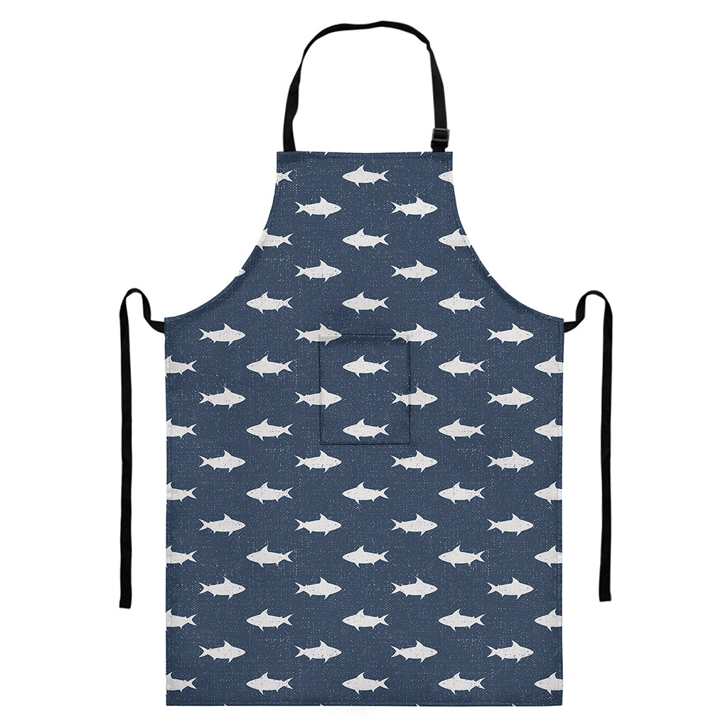 Shark Fish Pattern Print Bib Apron With Pocket