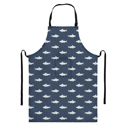 Shark Fish Pattern Print Bib Apron With Pocket