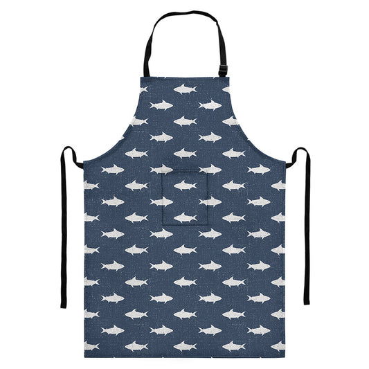 Shark Fish Pattern Print Bib Apron With Pocket