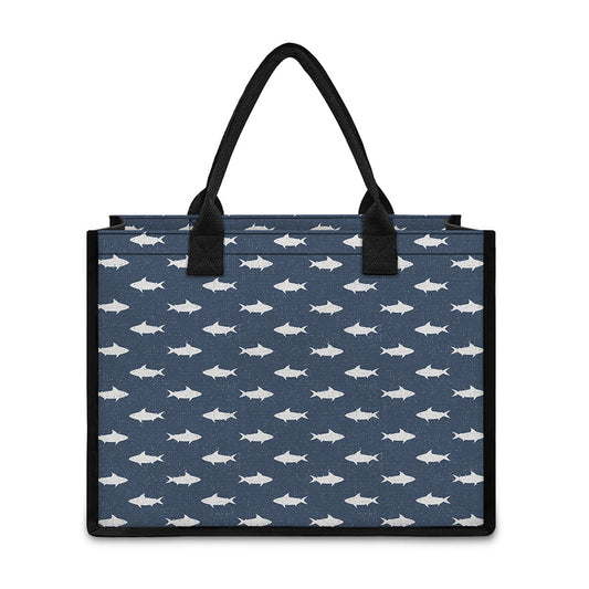 Shark Fish Pattern Print Canvas Tote Bag