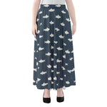 Shark Fish Pattern Print Chiffon Maxi Skirt