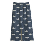 Shark Fish Pattern Print Cotton Front Slit Maxi Skirt