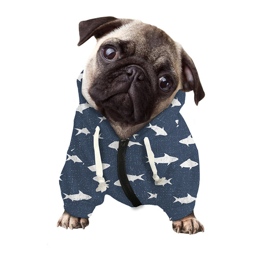Shark Fish Pattern Print Dog Zip Up Hoodie