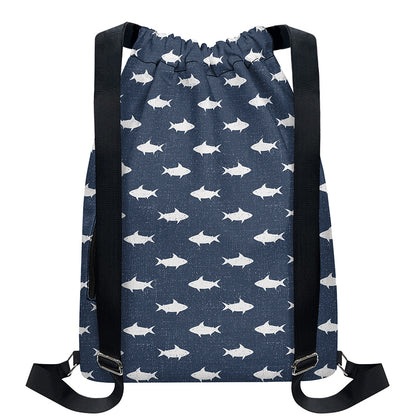 Shark Fish Pattern Print Drawstring Backpack