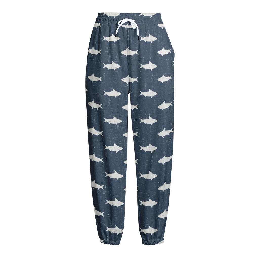 Shark Fish Pattern Print Fleece Lined Knit Pants