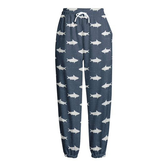 Shark Fish Pattern Print Fleece Lined Knit Pants