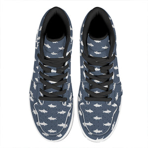 Shark Fish Pattern Print High Top Leather Sneakers