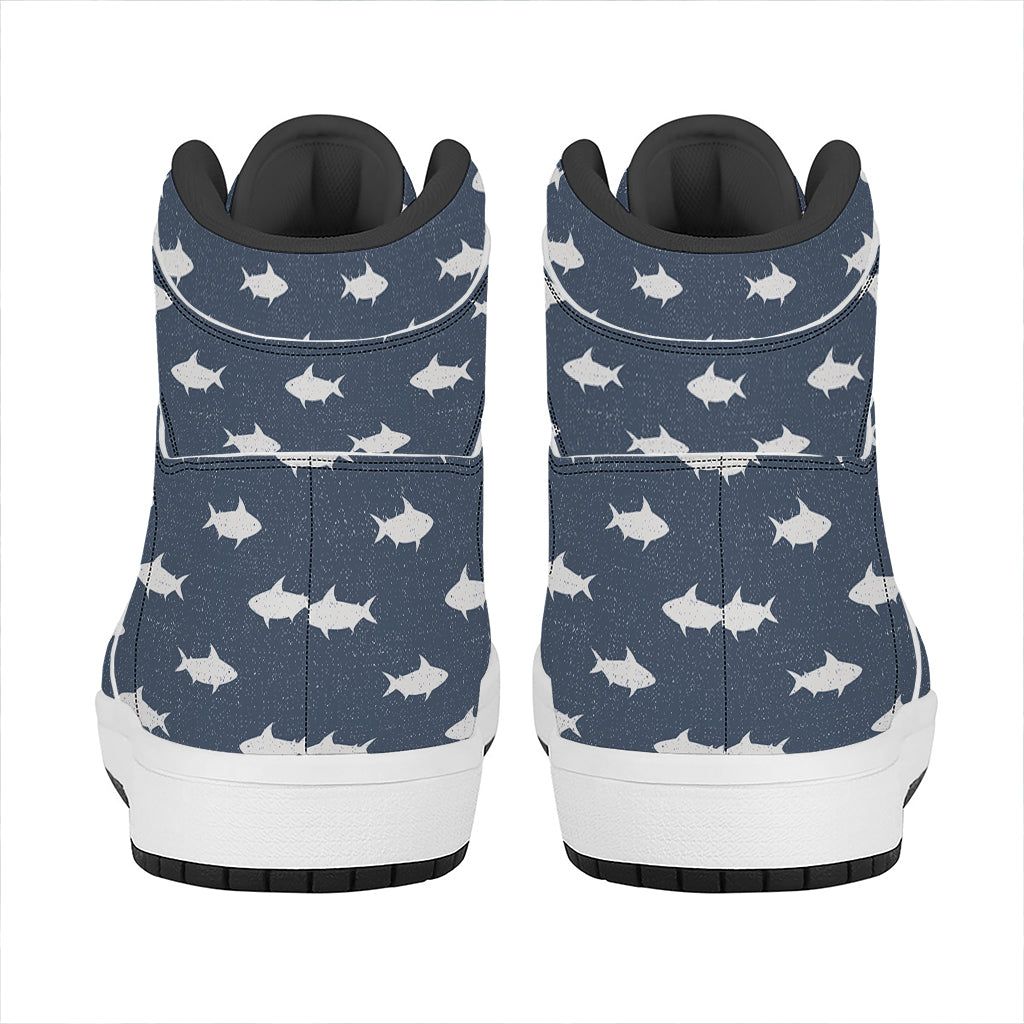 Shark Fish Pattern Print High Top Leather Sneakers