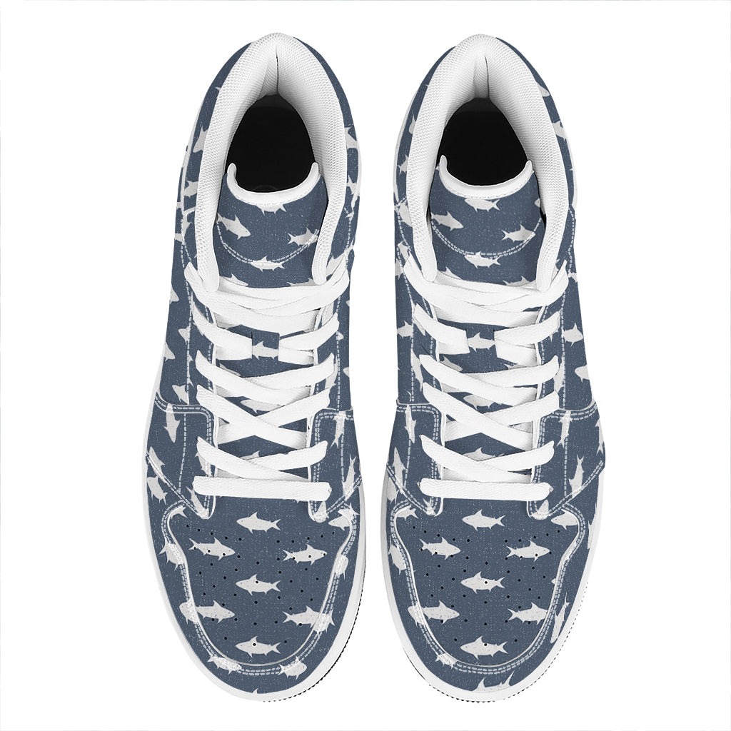 Shark Fish Pattern Print High Top Leather Sneakers