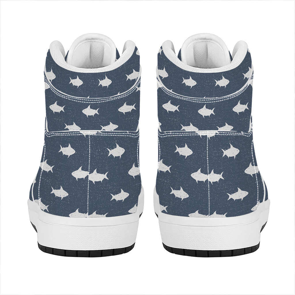 Shark Fish Pattern Print High Top Leather Sneakers