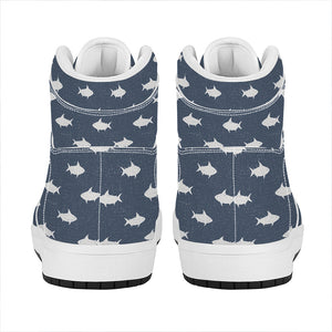 Shark Fish Pattern Print High Top Leather Sneakers