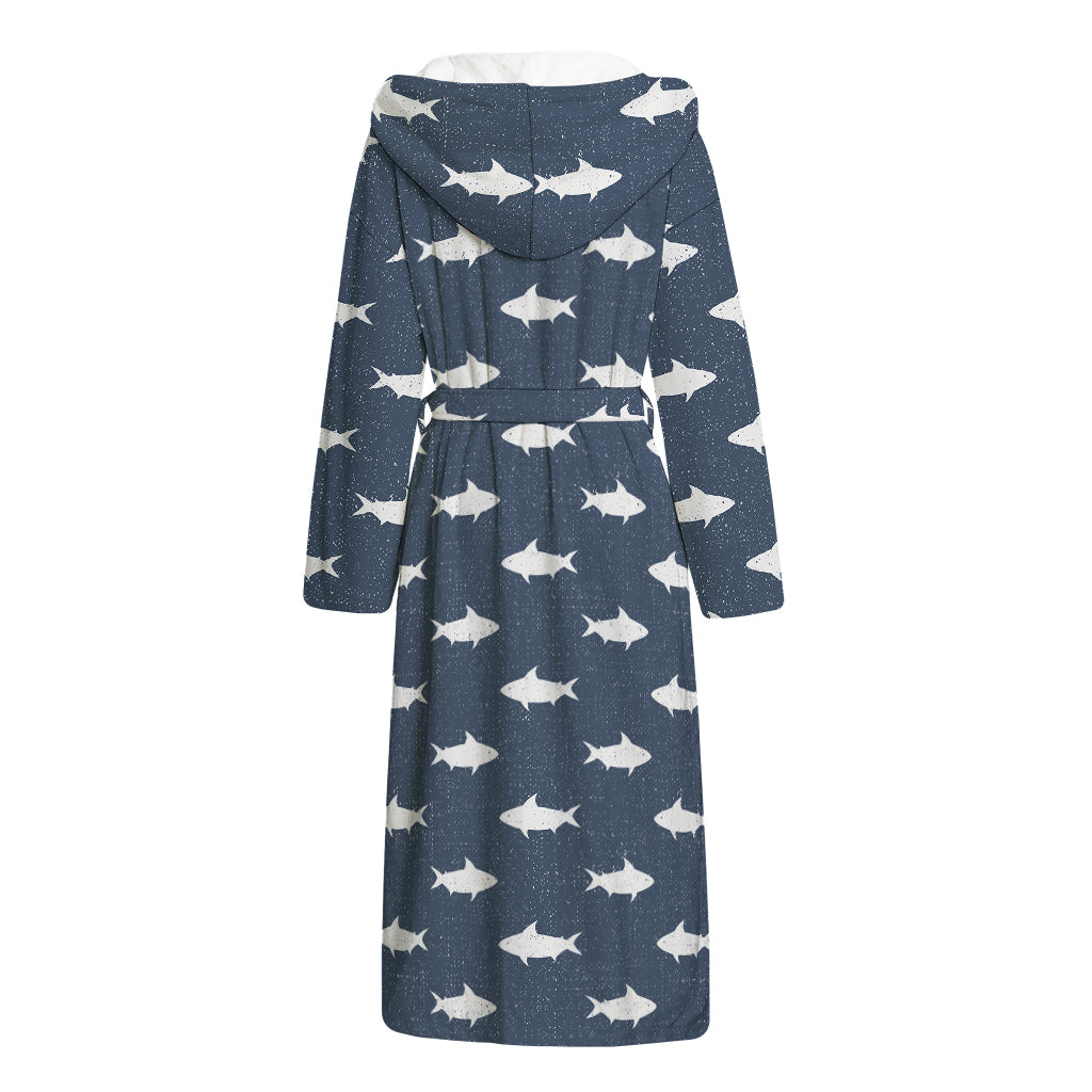 Shark Fish Pattern Print Hooded Bathrobe