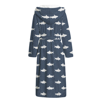 Shark Fish Pattern Print Hooded Bathrobe