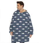 Shark Fish Pattern Print Hoodie Blanket