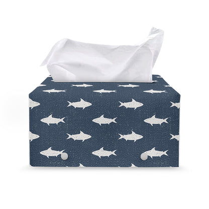 Shark Fish Pattern Print Leather Tissue Box Cover