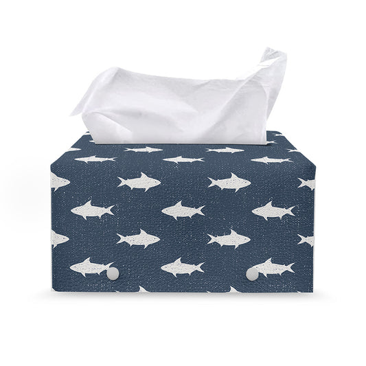 Shark Fish Pattern Print Leather Tissue Box Cover