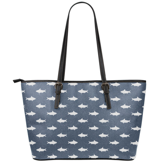 Shark Fish Pattern Print Leather Tote Bag