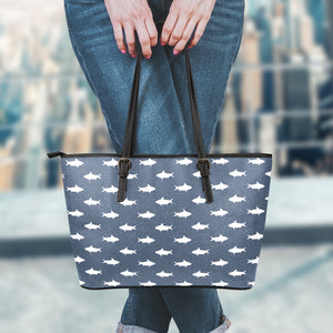 Shark Fish Pattern Print Leather Tote Bag