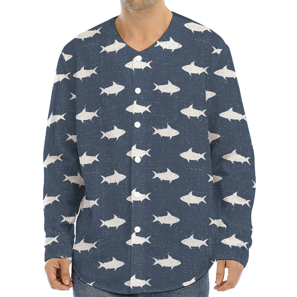 Shark Fish Pattern Print Long Sleeve Baseball Jersey