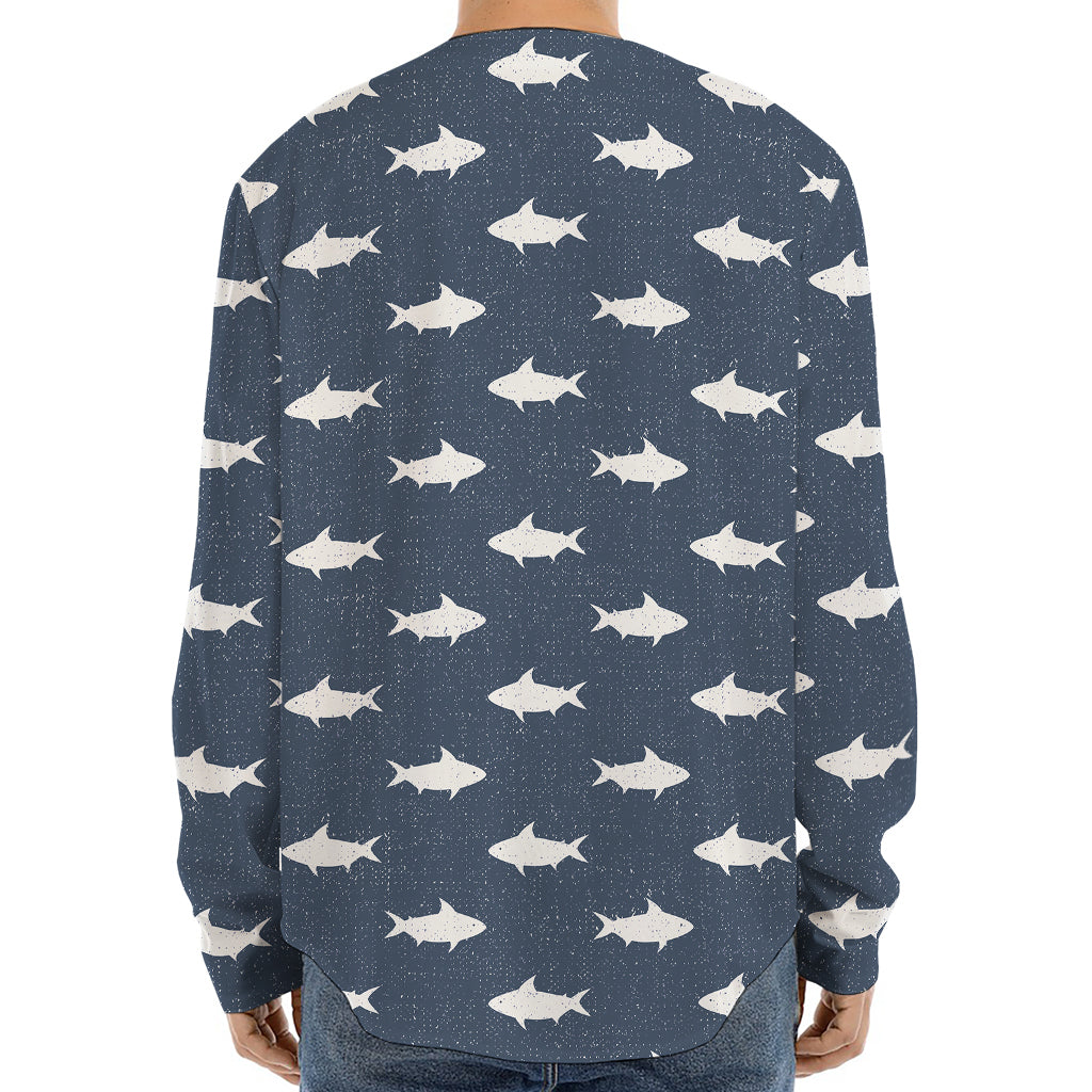 Shark Fish Pattern Print Long Sleeve Baseball Jersey