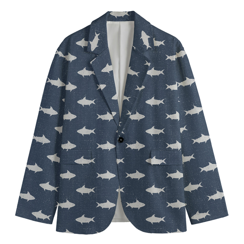 Shark Fish Pattern Print Men's Cotton Blazer