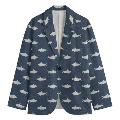 Shark Fish Pattern Print Men's Cotton Blazer