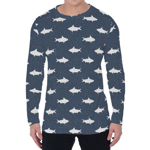 Shark Fish Pattern Print Men's Long Sleeve T-Shirt