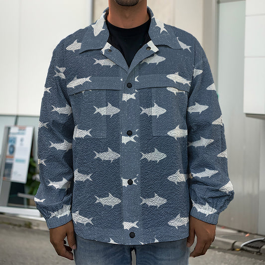 Shark Fish Pattern Print Men's Shirt Jacket