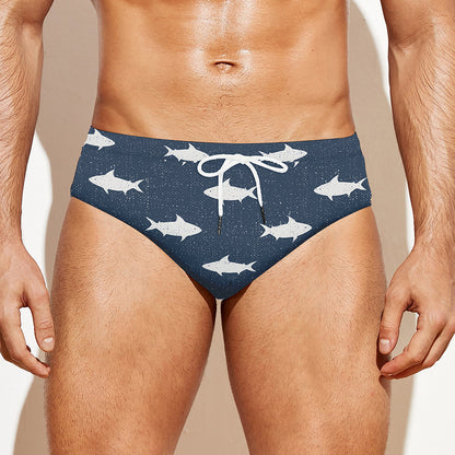 Shark Fish Pattern Print Men's Swim Briefs