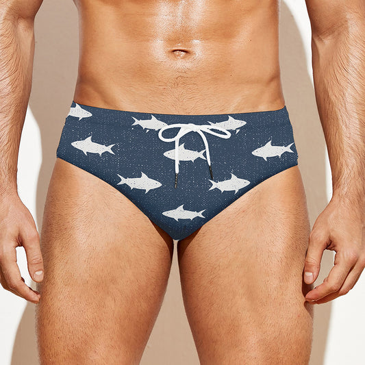 Shark Fish Pattern Print Men's Swim Briefs