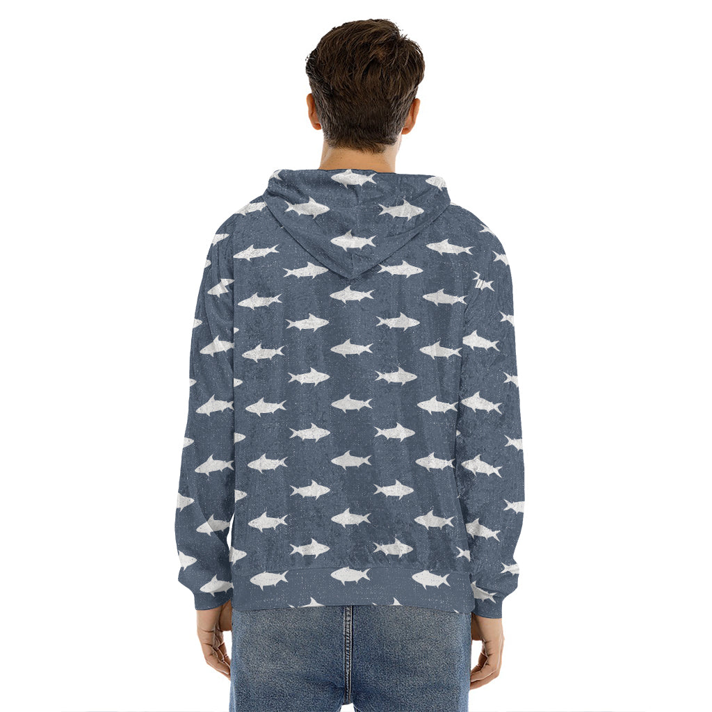 Shark Fish Pattern Print Men's Velvet Pullover Hoodie