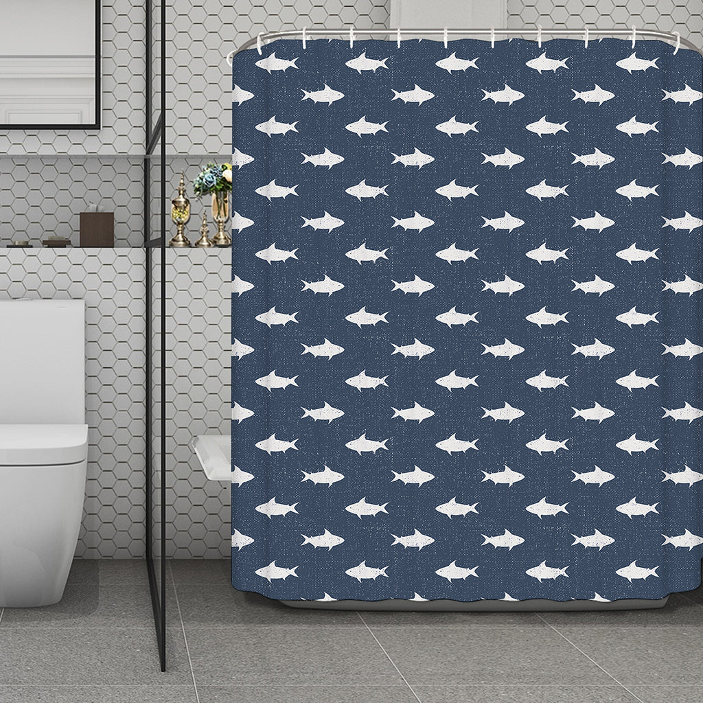 Shark Fish Pattern Print Polyester Shower Curtain