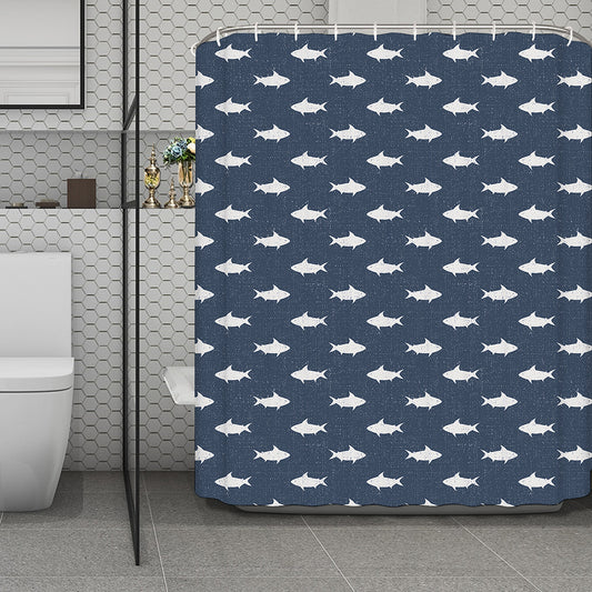 Shark Fish Pattern Print Polyester Shower Curtain