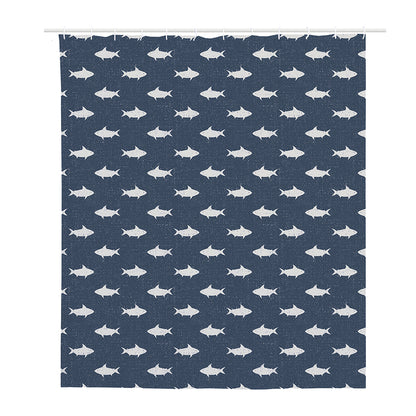 Shark Fish Pattern Print Polyester Shower Curtain