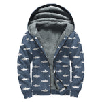 Shark Fish Pattern Print Sherpa Lined Zip Up Hoodie