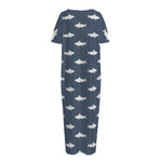 Shark Fish Pattern Print Short Sleeve Long Nightdress