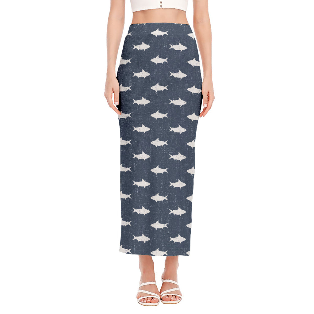 Shark Fish Pattern Print Side Slit Maxi Skirt