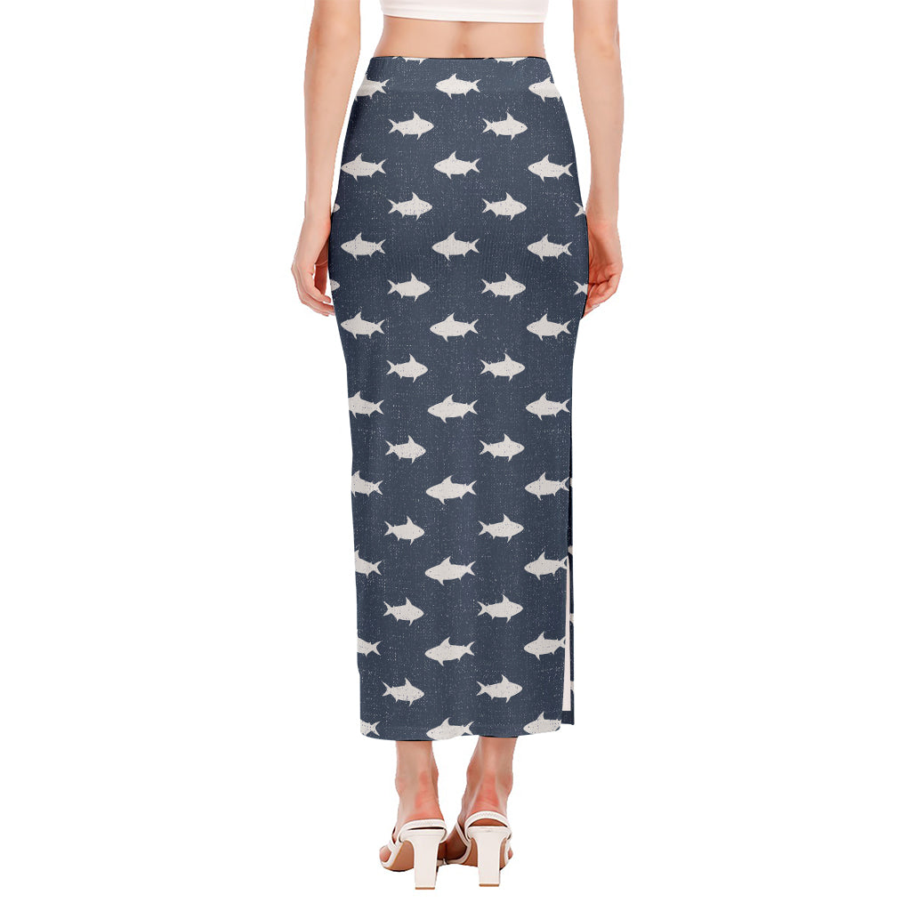 Shark Fish Pattern Print Side Slit Maxi Skirt