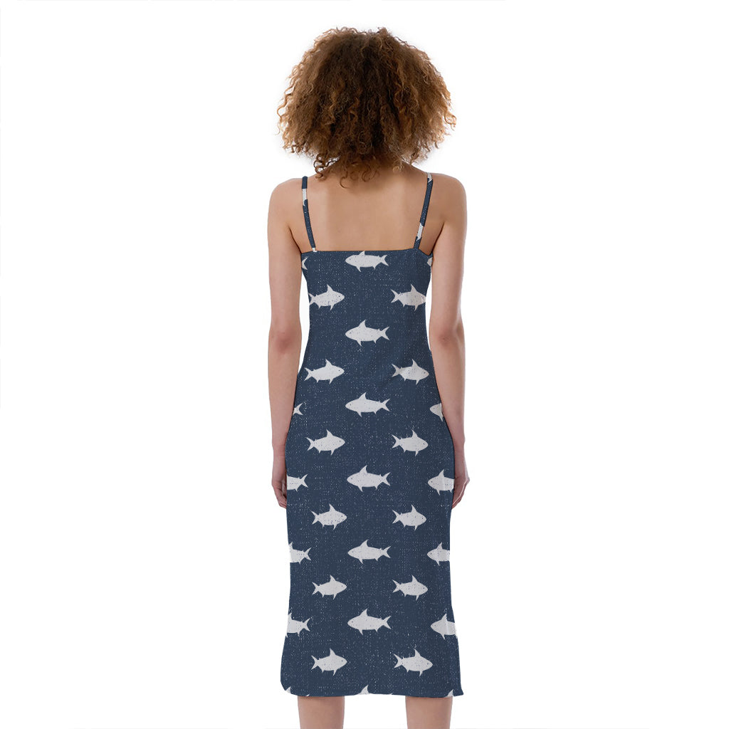 Shark Fish Pattern Print Slim Fit Midi Cami Dress