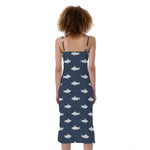 Shark Fish Pattern Print Slim Fit Midi Cami Dress