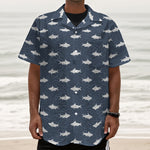 Shark Fish Pattern Print Textured Short Sleeve Shirt