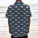 Shark Fish Pattern Print Textured Short Sleeve Shirt