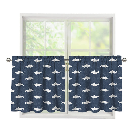 Shark Fish Pattern Print Tier Curtains