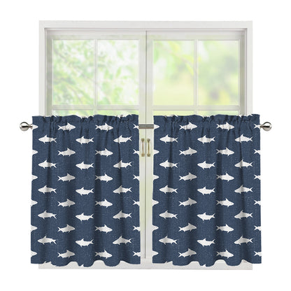 Shark Fish Pattern Print Tier Curtains