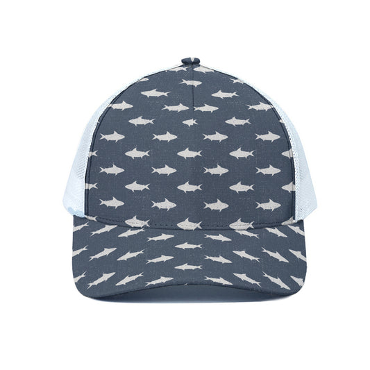 Shark Fish Pattern Print White Mesh Trucker Cap