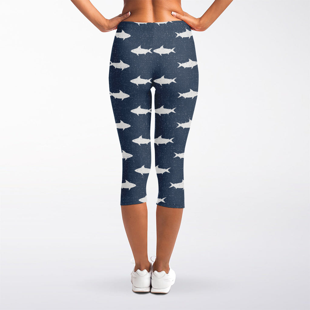 Shark Fish Pattern Print Women's Capri Leggings