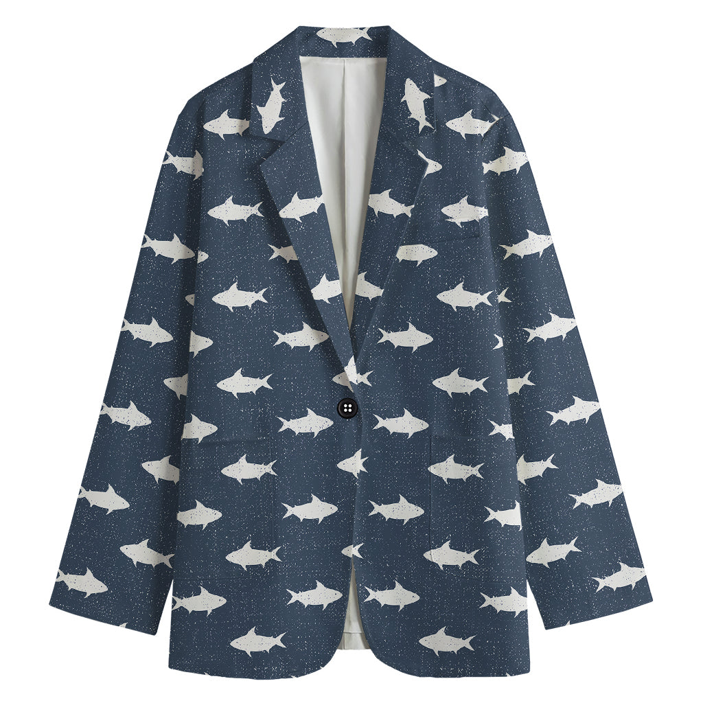 Shark Fish Pattern Print Women's Cotton Blazer