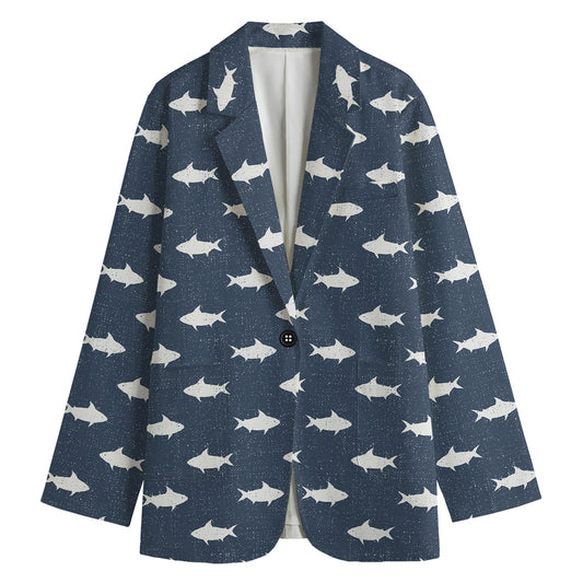 Shark Fish Pattern Print Women's Cotton Blazer