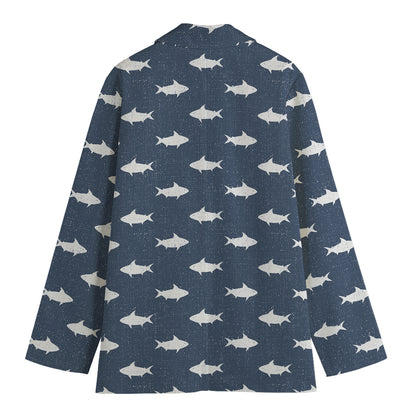 Shark Fish Pattern Print Women's Cotton Blazer